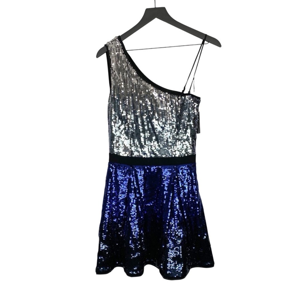 Patrizia Pepe One Shoulder Sequin Dress Blue Silver